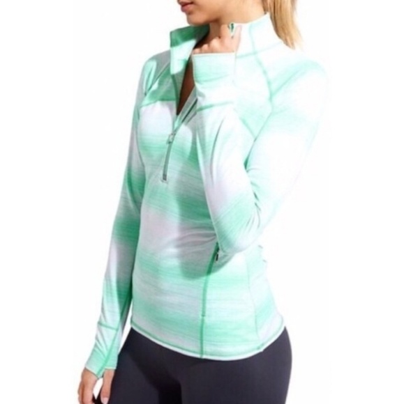 Athleta Tops - ATHLETA Mint and White Half Zip Pullover Top with